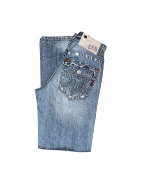 MEK Denim Mazatlan Boot Cut Mens Jeans 30 33 Light Wash Distressed Frayed